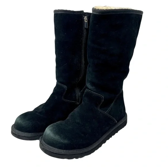 UGG Black Suede Zip Sunshine Tall Boots Sz 6 Shearling Winter Snow Classic 90s - Picture 14 of 14